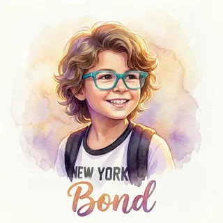 Watercolor storybook illustration of Bond as the hero of his personalized Libronauts book