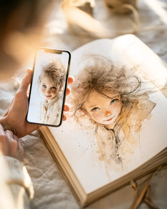 Parent holding a child's photo while creating a custom personalized children's book