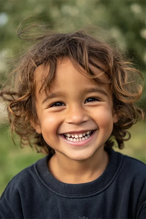 A smiling young boy — the real child who inspired this story